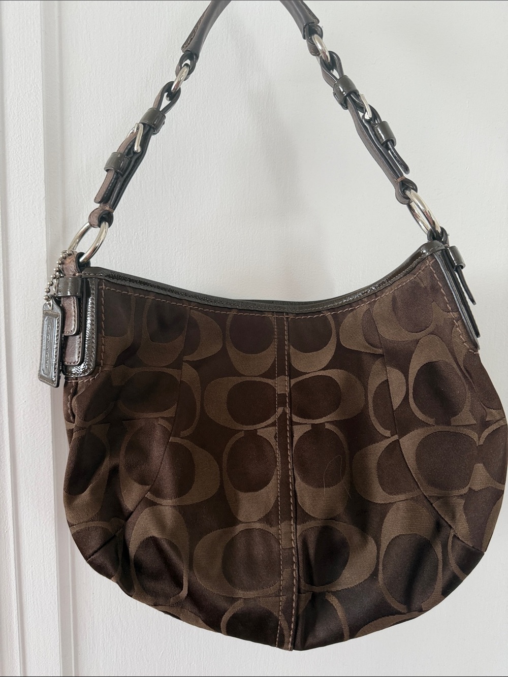 Coach Dark Brown Signature Hobo Bag with Charm - Picture 2 of 5